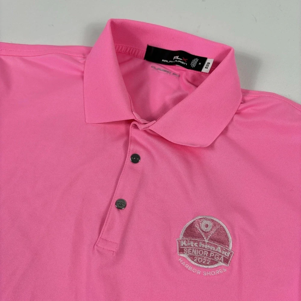 Ralph Lauren RLX Polo Shirt Mens Medium Pink Golf PGA Harbor Shores - Picture 1 of 11